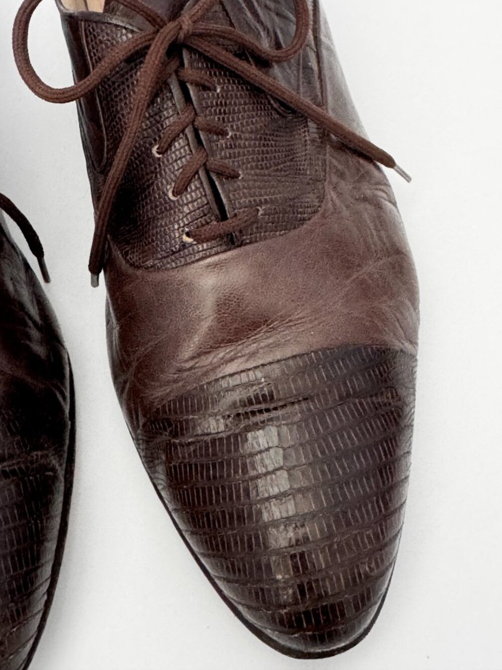 Vintage Giorgio Brutini Spain Exotic Lizard Leather Brown Oxford Mens Shoes
